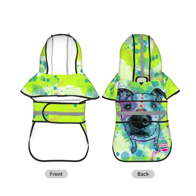 Hunde Regenmantel mit Hundemotiv Sancho- Hunderegenmantel, Wasserfest, bunte Popart Hundemotive, Mischling, Mix, AmStaff, Pitbull, Pitty